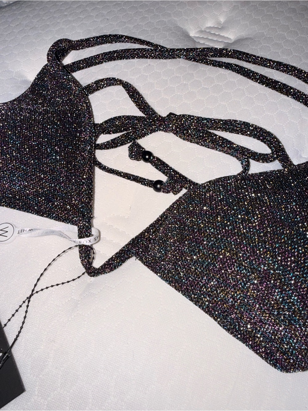 White Fox Boutique Black Shimmer Triangle Bikini Top - Picture 2 of 5